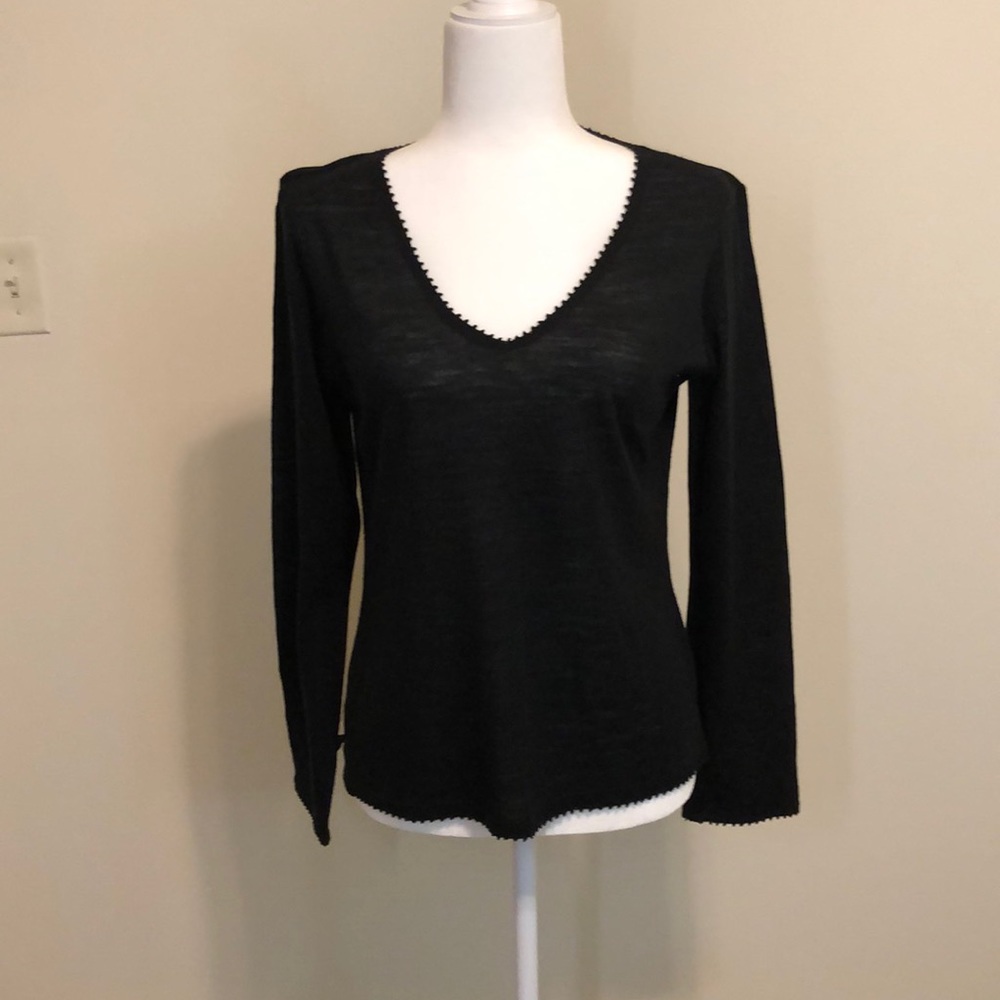 Banana Republic Black Sheer Beaded Vneck Top - M